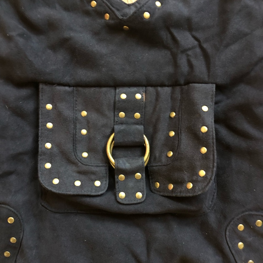 Faux Suede Gold Studded Tote Purse - Picture 2 of 7
